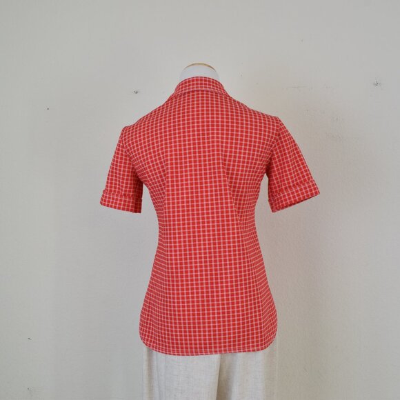 Vintage 70s Polyester Red and White Plaid Top - Picture 3 of 9